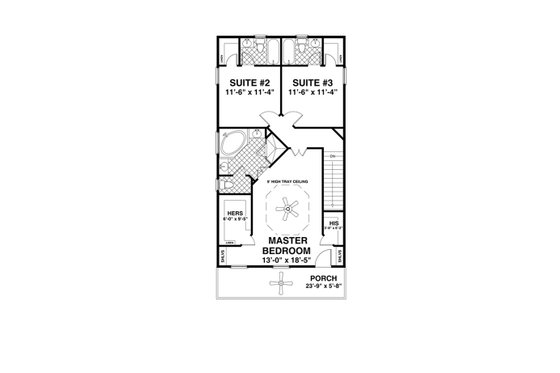 Floor Plan - Upper Floor for Craftsman House Plan #56-638 - 3 bed, 3.5 bath