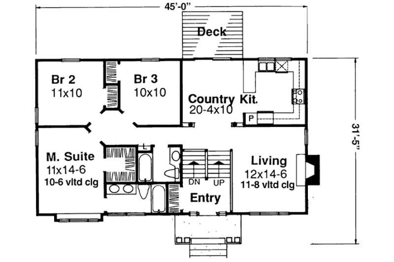 Home Plan - Floor Plan - Main Floor for Traditional House Plan #320-368 - 3 bed, 2 bath