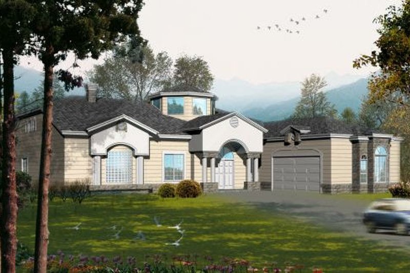 House Blueprint - Adobe / Southwestern Exterior - Front Elevation Plan #1-1133