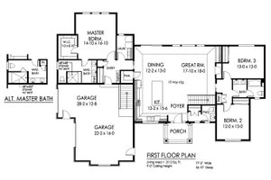 Floor Plan - Main Floor for Ranch House Plan #1010-241 - 3 bed, 2.5 bath