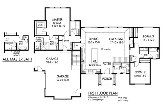 Floor Plan - Main Floor for Ranch House Plan #1010-241 - 3 bed, 2.5 bath