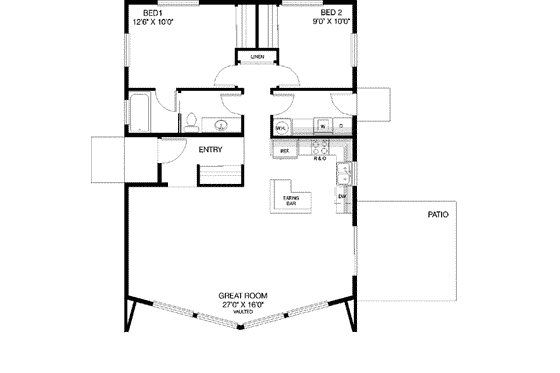 Floor Plan - Main Floor for Traditional House Plan #60-399 - 2 bed, 1 bath