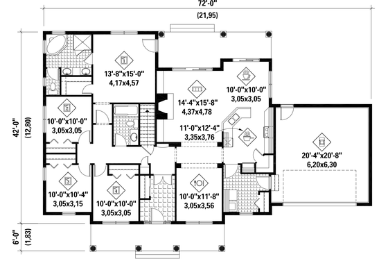 Floor Plan - Main Floor for Country House Plan #25-4542 - 4 bed, 2 bath