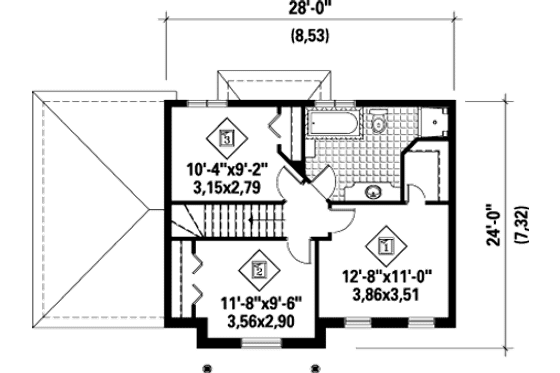 Floor Plan - Upper Floor for Colonial House Plan #25-4786 - 3 bed, 1 bath