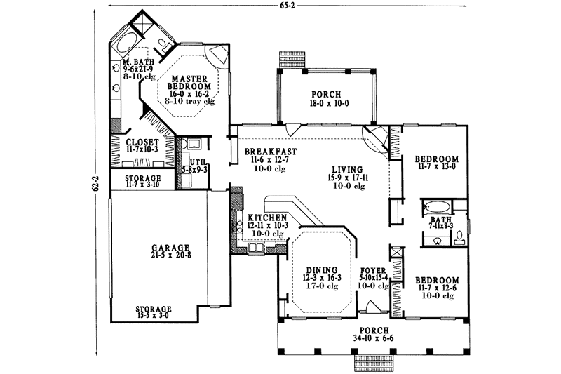Dream House Plan - Floor Plan - Main Floor for Country House Plan #406-9641 - 3 bed, 2 bath