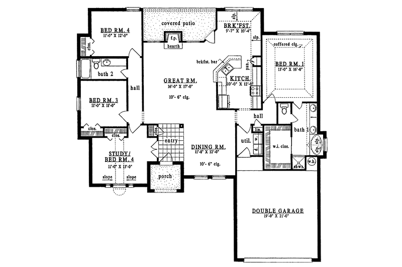 Dream House Plan - Floor Plan - Main Floor for Ranch House Plan #42-514 - 4 bed, 2 bath