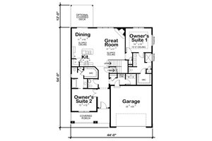 Floor Plan - Main Floor for Ranch House Plan #20-2314 - 2 bed, 2.5 bath