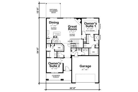 Floor Plan - Main Floor for Ranch House Plan #20-2314 - 2 bed, 2.5 bath