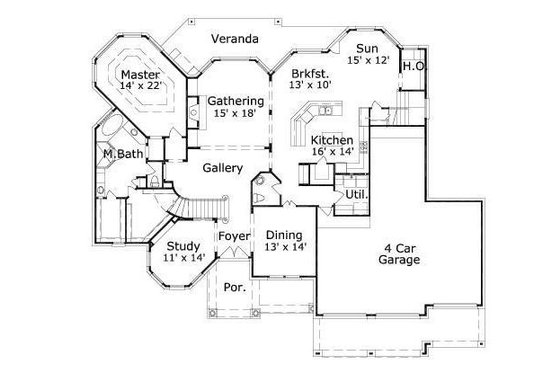 Floor Plan - Main Floor for European House Plan #411-330 - 4 bed, 3.5 bath