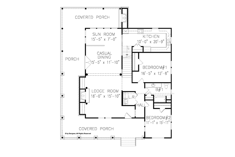House Blueprint - Floor Plan - Main Floor for Craftsman House Plan #54-310 - 3 bed, 2 bath