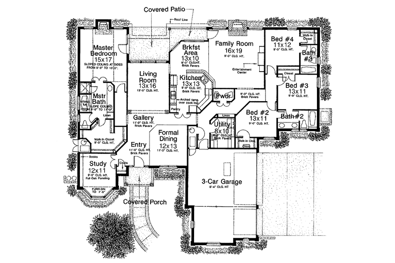 Home Plan - Floor Plan - Main Floor for Country House Plan #310-1170 - 4 bed, 3.5 bath