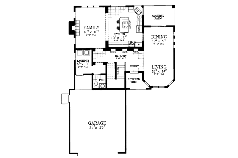 House Design - Floor Plan - Main Floor for Mediterranean House Plan #72-1129 - 3 bed, 2.5 bath