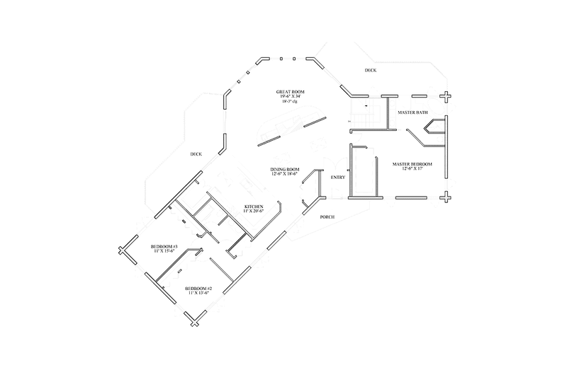 House Blueprint - Floor Plan - Main Floor for Log House Plan #964-15 - 3 bed, 2 bath
