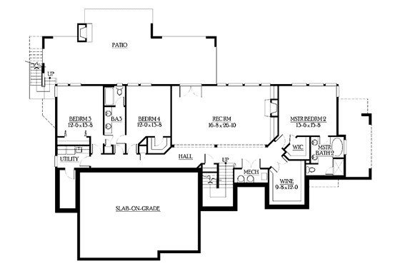 Floor Plan - Lower Floor for Craftsman House Plan #132-275 - 4 bed, 4.5 bath
