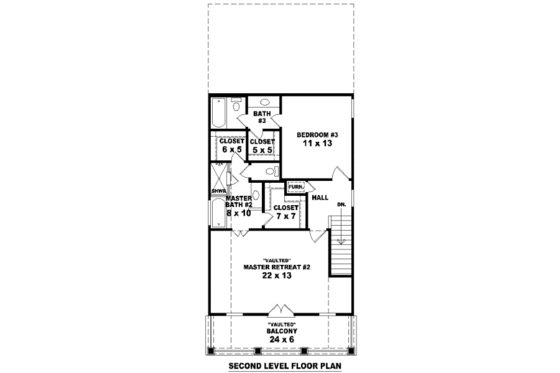 Floor Plan - Upper Floor for Southern House Plan #81-13614 - 3 bed, 3.5 bath