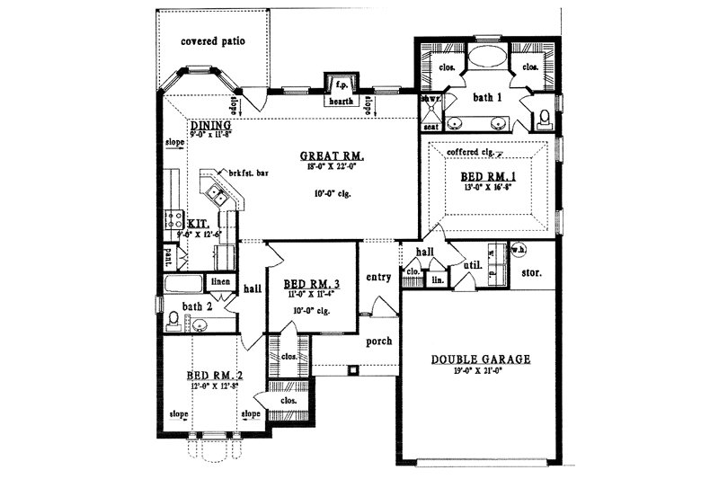 Home Plan - Floor Plan - Main Floor for Ranch House Plan #42-562 - 3 bed, 2 bath