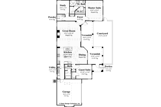 Floor Plan - Main Floor for Mediterranean House Plan #930-431 - 2 bed, 2.5 bath
