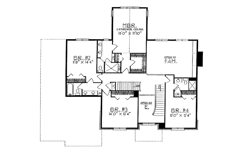 Home Plan - Floor Plan - Upper Floor for Colonial House Plan #70-1315 - 4 bed, 3.5 bath