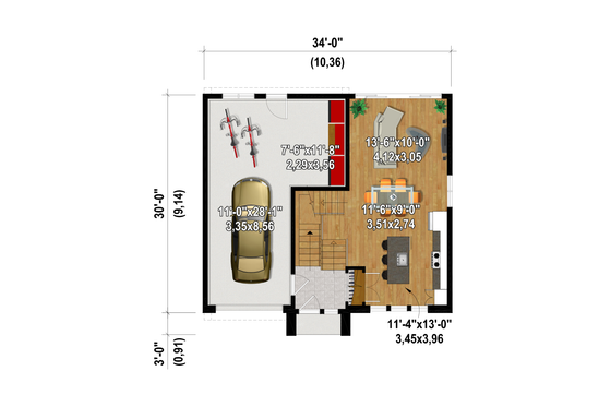 Floor Plan - Main Floor for European House Plan #25-5023 - 2 bed, 1 bath