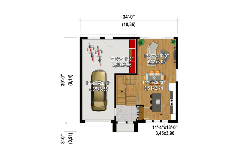 Dream House Plan - Floor Plan - Main Floor for European House Plan #25-5023 - 2 bed, 1 bath