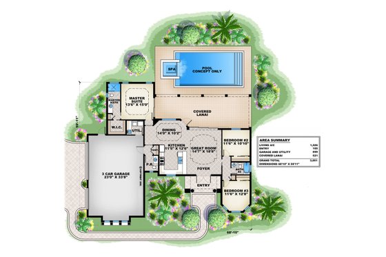 Floor Plan - Main Floor for Mediterranean House Plan #27-500 - 3 bed, 2.5 bath