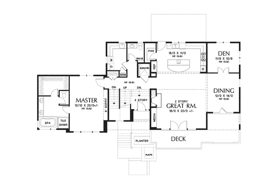 Floor Plan - Main Floor for Craftsman House Plan #48-913 - 3 bed, 2.5 bath