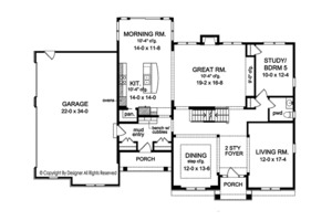 Floor Plan - Main Floor for Colonial House Plan #1010-175 - 4 bed, 3.5 bath