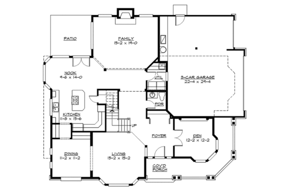 Floor Plan - Main Floor for Craftsman House Plan #132-244 - 3 bed, 2.5 bath