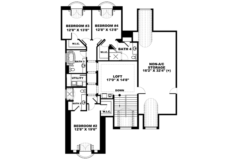Architectural House Design - Floor Plan - Upper Floor for Mediterranean House Plan #1017-133 - 4 bed, 4.5 bath