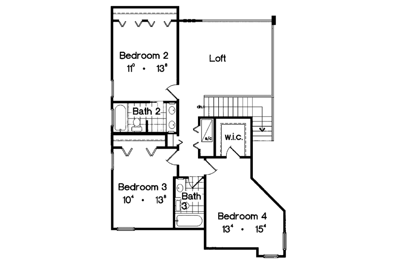 Home Plan - Floor Plan - Upper Floor for Mediterranean House Plan #417-550 - 4 bed, 3.5 bath