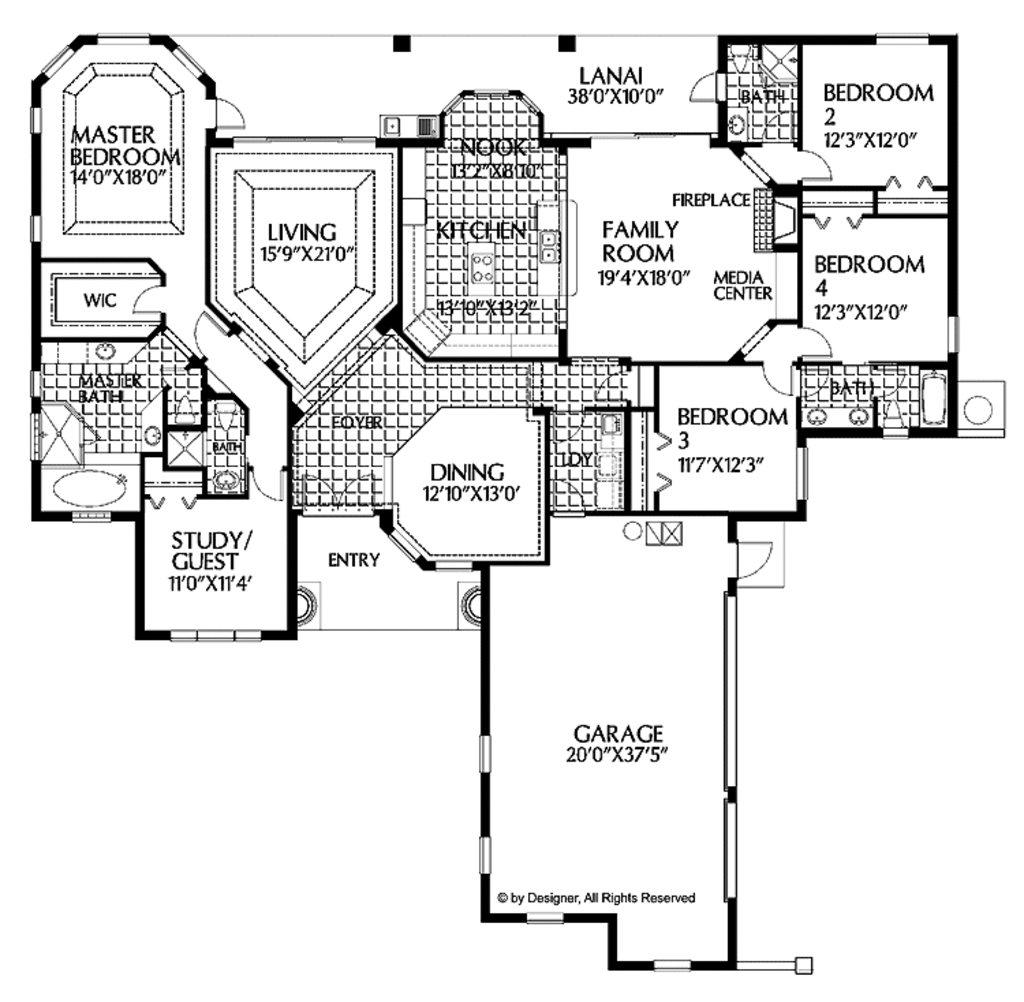 Ranch Style House Plan - 5 Beds 4 Baths 2889 Sq/Ft Plan #999-16