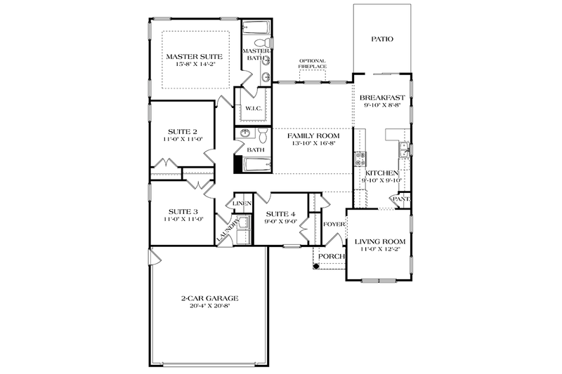 Home Plan - Floor Plan - Main Floor for Colonial House Plan #453-627 - 4 bed, 2 bath