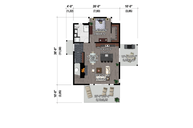 Home Plan - Floor Plan - Main Floor for Cabin House Plan #25-4970 - 2 bed, 2 bath