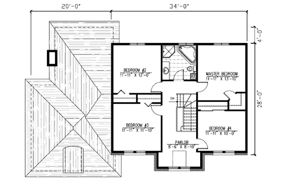 Floor Plan - Upper Floor for European House Plan #138-244 - 4 bed, 1.5 bath