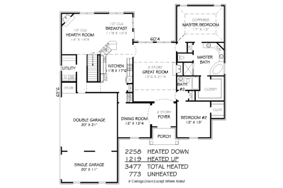Floor Plan - Main Floor for Traditional House Plan #424-374 - 4 bed, 3 bath