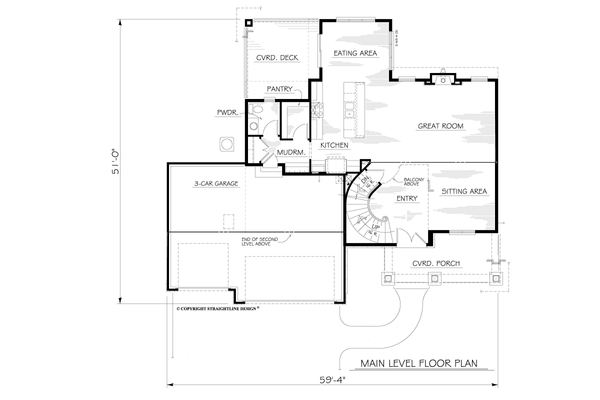Architectural House Design - Floor Plan - Main Floor for Traditional House Plan #1122-21 - 3 bed, 3 bath
