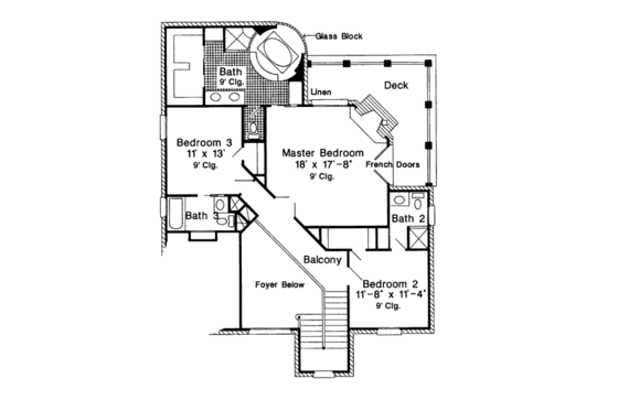 Floor Plan - Upper Floor for European House Plan #410-199 - 3 bed, 3.5 bath