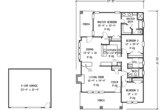 Floor Plan - Main Floor for Country House Plan #410-134 - 3 bed, 2 bath