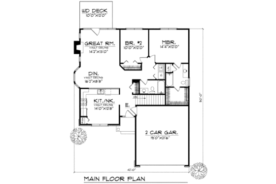 Floor Plan - Main Floor for Traditional House Plan #70-105 - 2 bed, 2 bath