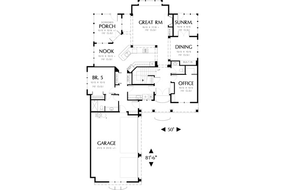 Main level floor plan - 3250 square foot Craftsman home