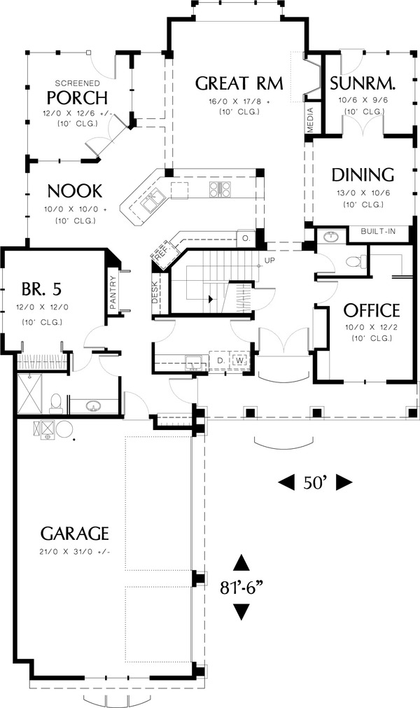 Home Plan - Main level floor plan - 3250 square foot Craftsman home