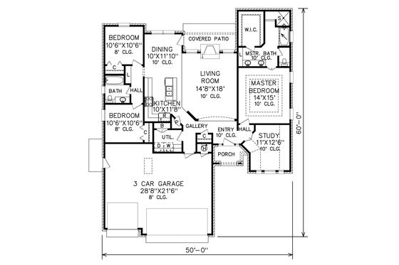 Floor Plan - Main Floor for Traditional House Plan #65-511 - 3 bed, 2 bath