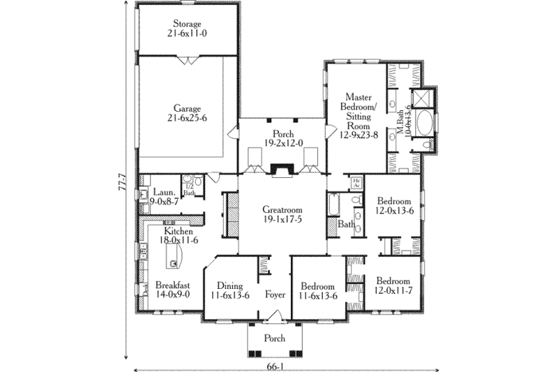 Architectural House Design - Floor Plan - Main Floor for Southern House Plan #406-291 - 4 bed, 2.5 bath