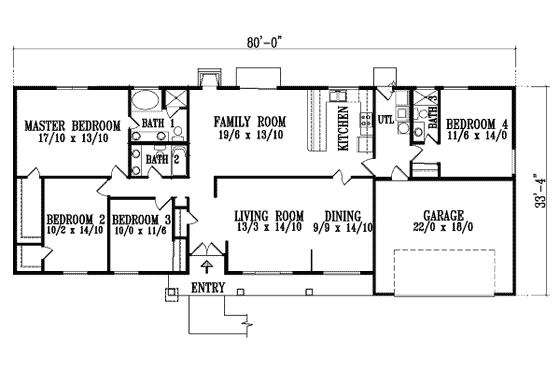 Floor Plan - Main Floor for Mediterranean House Plan #1-892 - 4 bed, 3 bath