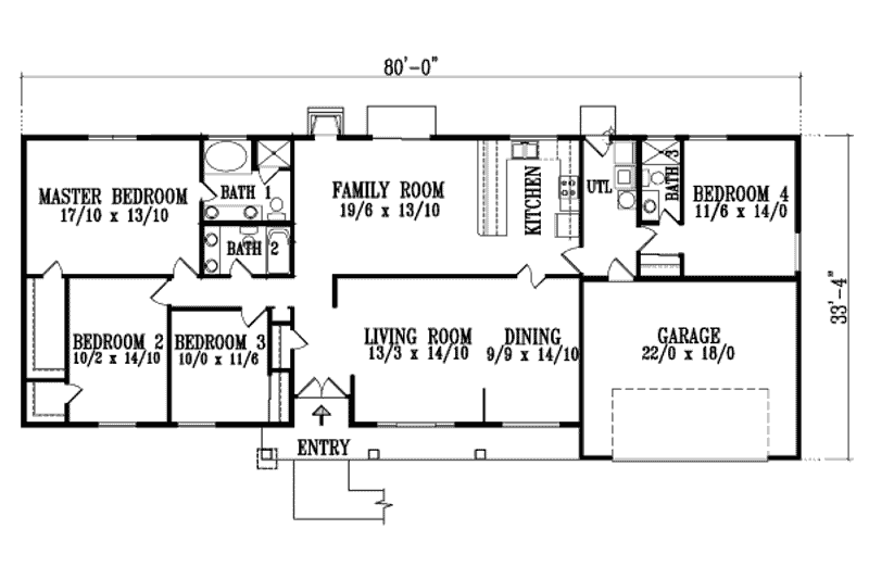 Home Plan - Floor Plan - Main Floor for Mediterranean House Plan #1-892 - 4 bed, 3 bath