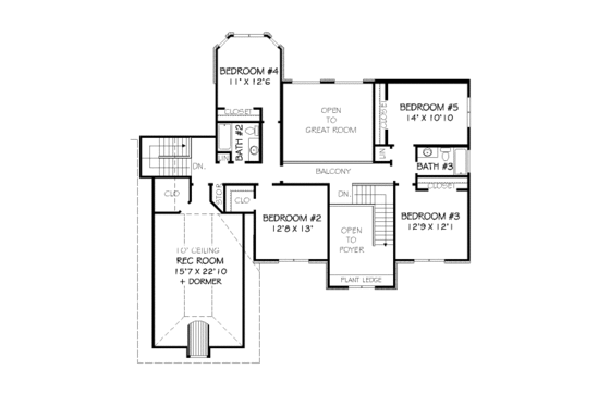 Floor Plan - Upper Floor for European House Plan #424-326 - 5 bed, 3.5 bath