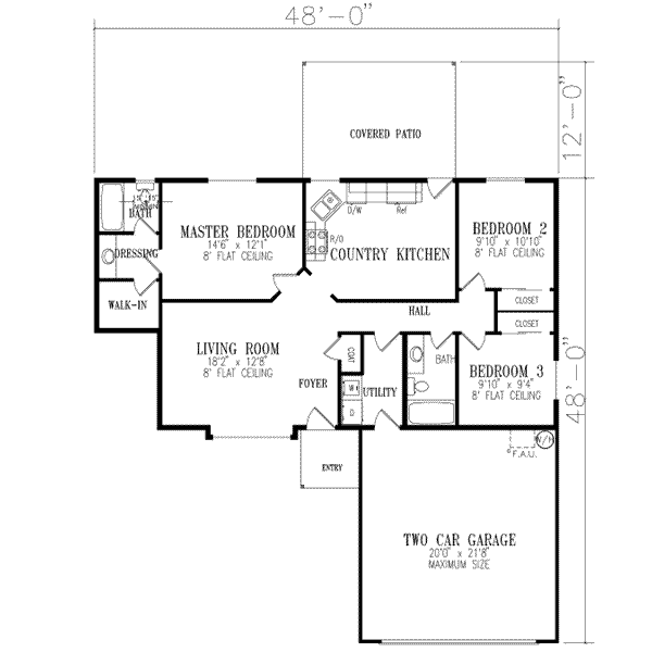 House Design - Ranch Floor Plan - Main Floor Plan #1-201