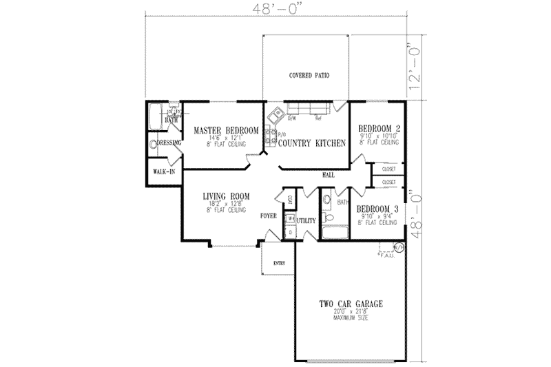 Home Plan - Floor Plan - Main Floor for Ranch House Plan #1-201 - 3 bed, 2 bath
