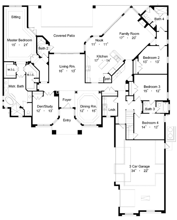 House Design - Mediterranean Floor Plan - Main Floor Plan #417-756