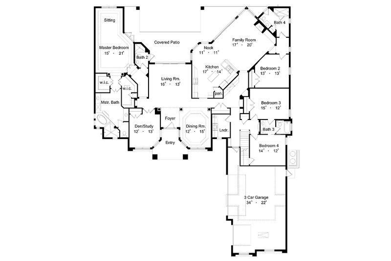House Blueprint - Floor Plan - Main Floor for Mediterranean House Plan #417-756 - 4 bed, 4 bath